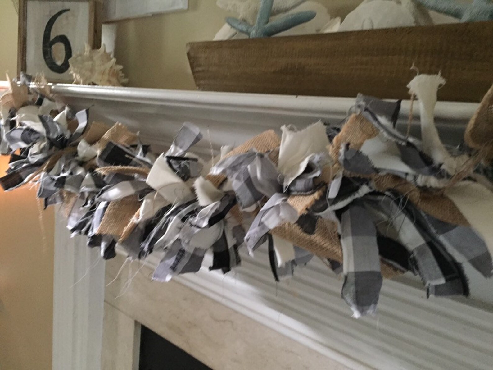 6 Foot Buffalo Check & Burlap Rag Garland Fall Winter Farmhouse Black ...