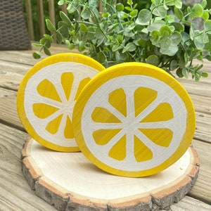 Set of 2 wooden lemon slices | Lemon Tiered Tray Decor | Wood Lemon Slice | Lemon Decor | Wooden Lemons