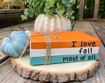 Fall Wooden Book Stack: Tiered Tray Decor, Reclaimed Wood
