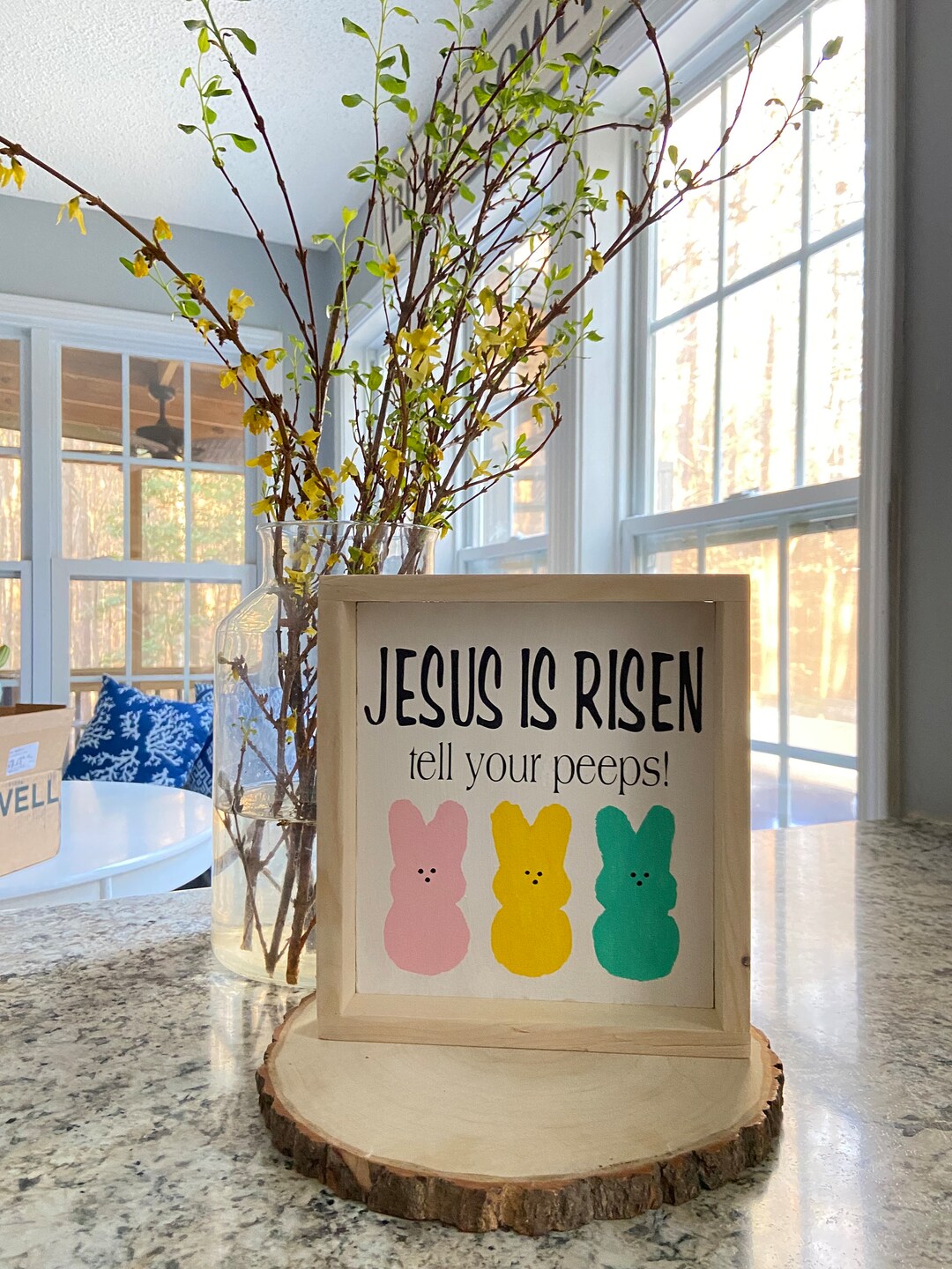 Hand Painted Easter Sign: Jesus is Risen Peeps Decor - Etsy