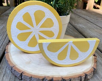 Set of 2 wooden lemon slices | Lemon Tiered Tray Decor | Wood Lemon Slice | Lemon Decor | Wooden Lemons