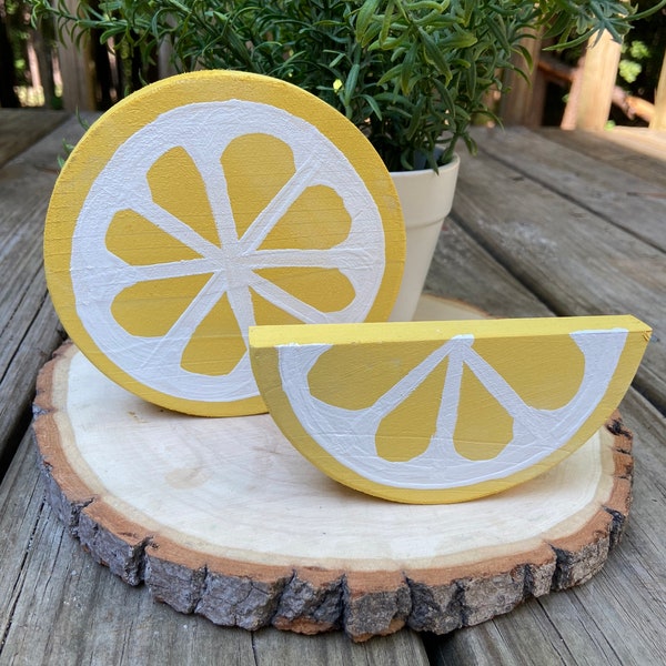 Set of 2 wooden lemon slices | Lemon Tiered Tray Decor | Wood Lemon Slice | Lemon Decor | Wooden Lemons