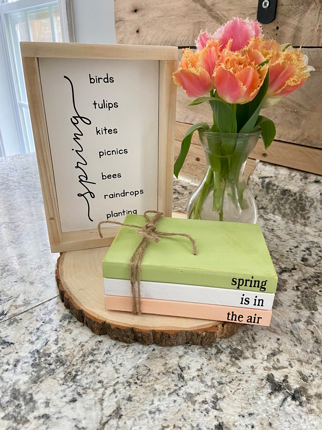 Spring Colored Book Stack Spring Decor Bundle | Spring Sign and Book Stack | Spring Book Stack ...