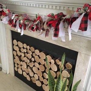 Christmas Rag Garland: Vintage Red Truck & Buffalo Check Mantel Decor