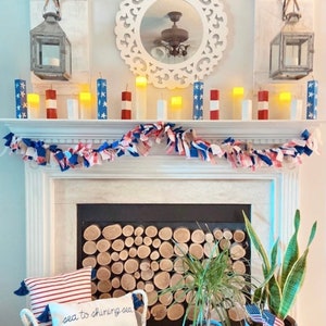 Patriotic Decor | Red White and Blue Decor | 4th of July Decor | Patriotic Mantel Decor | Rag Garland | Americana Decor