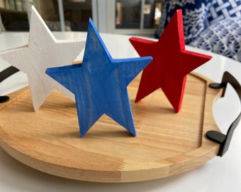 Hand Painted Wooden Stars: Patriotic Tiered Tray Decor, Set of 3