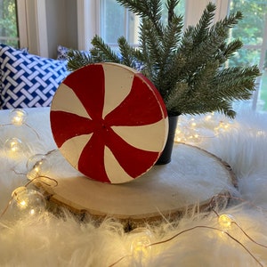 Rustic Wood Peppermint Candy: Christmas Tiered Tray Decor