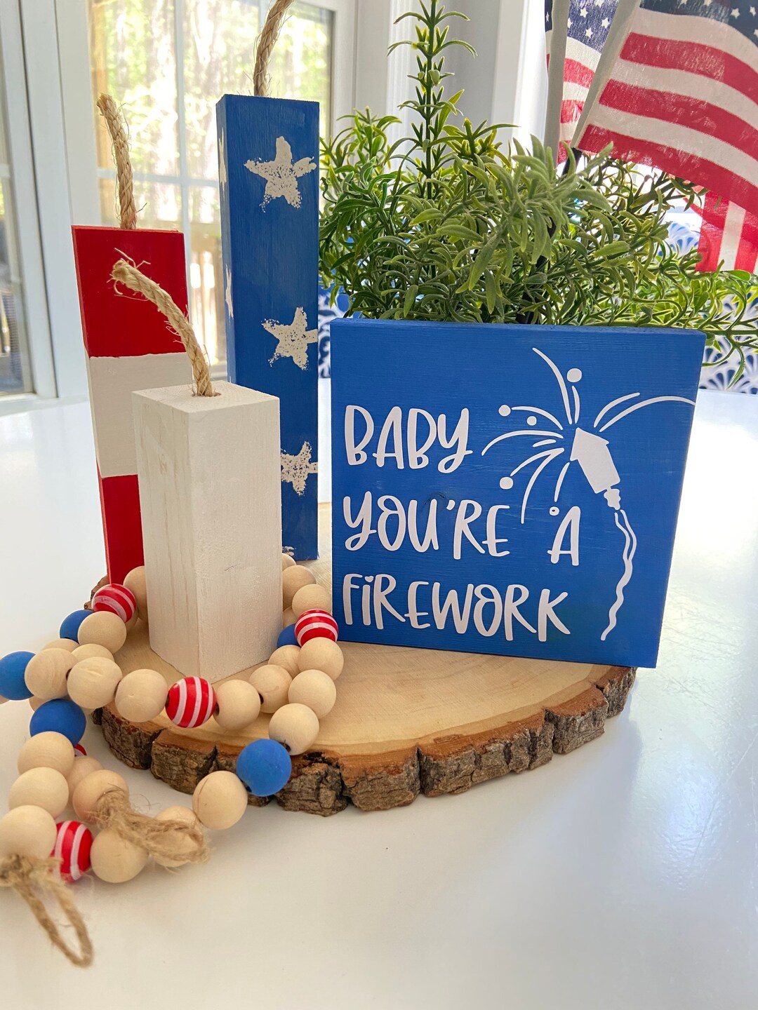 Baby Youre a Firework Bundle 4th of July Decor Wood Bead Garland Tiered