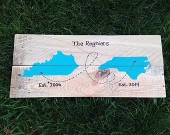 Reclaimed wood | Personalized | State Sign | with name and established dates