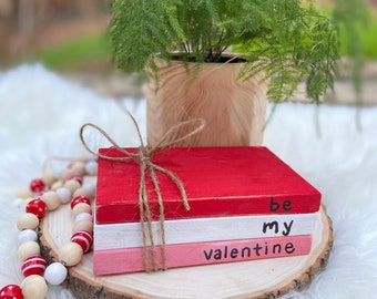 Hand Painted Valentine's Day Book Stack: Tiered Tray Decor