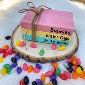 Easter Decor | Easter Book Stack | Easter Tiered Tray | Easter Bunny Jellybeans Eggs | Spring Decor | Spring Tiered Tray