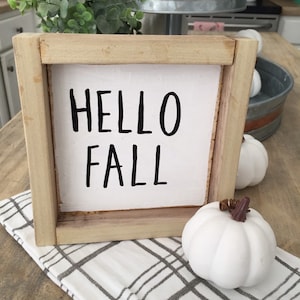 Fall tiered tray decor | Hello Fall Framed Sign | Farmhouse Fall Decor | Rae Dunn Inspired | Fall Decor |Neutral Fall Decor | Coastal Fall