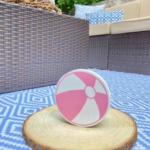 Pink Wooden Beach Ball: Coastal Tiered Tray Decor