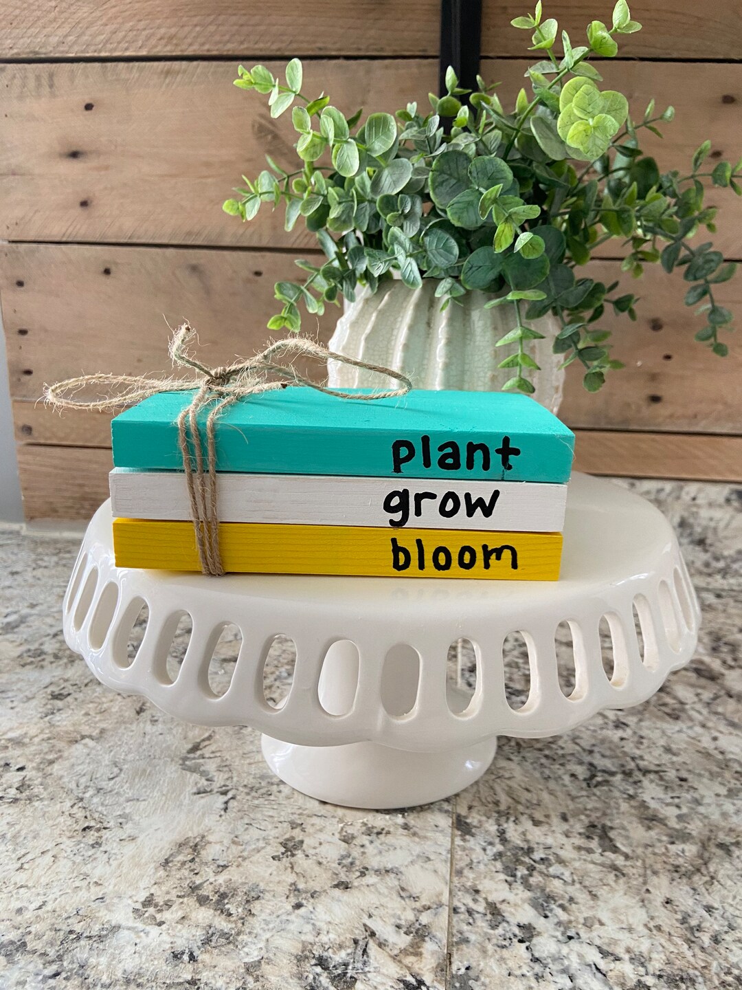 Hand Lettered Wooden Spring Book Stack: Tiered Tray Decor - Etsy
