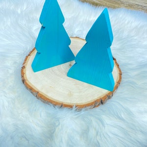 Set of 2 wooden Aqua Christmas Trees Tree Handpainted Tiered Tray Decor Coastal Beach Christmas image 2