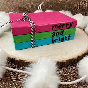 Christmas Book Stack | Merry and Bright Book Stack | Colorful Christmas Decor | Rainbow Christmas | Christmas Tiered Tray | Merry & Bright