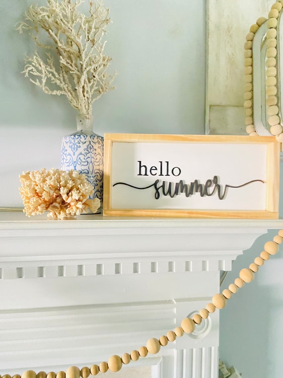 Hello Summer Sign, 3D Wooden Summer Decor, Summer Mantel Decor, Farmhouse Summer Decor, Coastal Home Decor, Seasonal Shelf Decor, Laser Cut