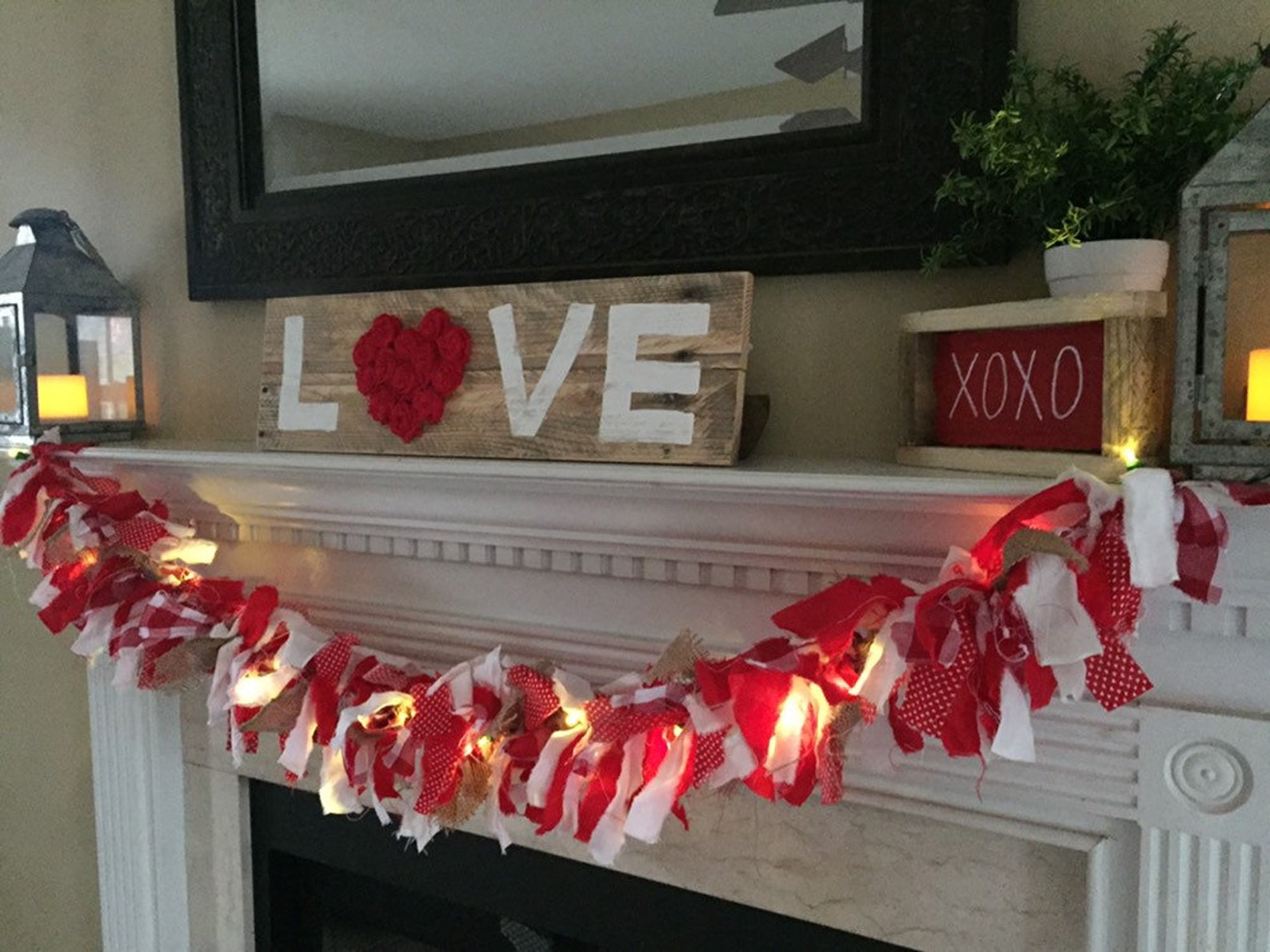 Buffalo Check & Burlap Rag Garland: Valentine's Day Farmhouse Decor (6 ...
