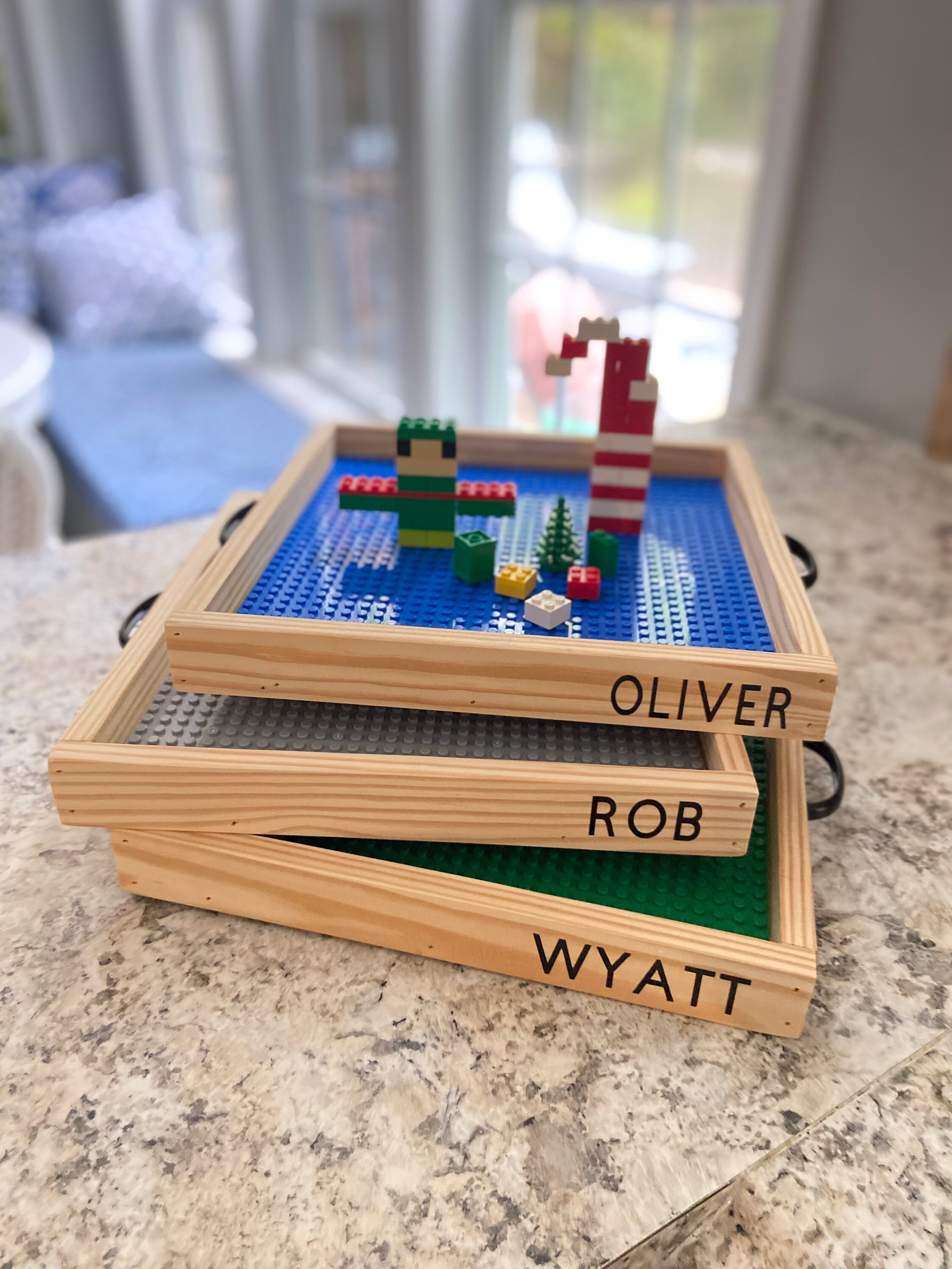 Personalized Building Blocks Tray With Side Compartment and Dry