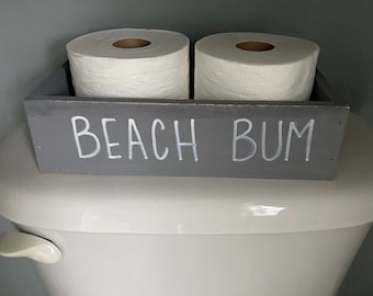 Beach Bum Gray Toilet Paper Box: Farmhouse Coastal Bathroom Decor
