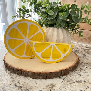Set of 2 wooden lemon slices | Lemon Tiered Tray Decor | Wood Lemon Slice | Lemon Decor | Wooden Lemons