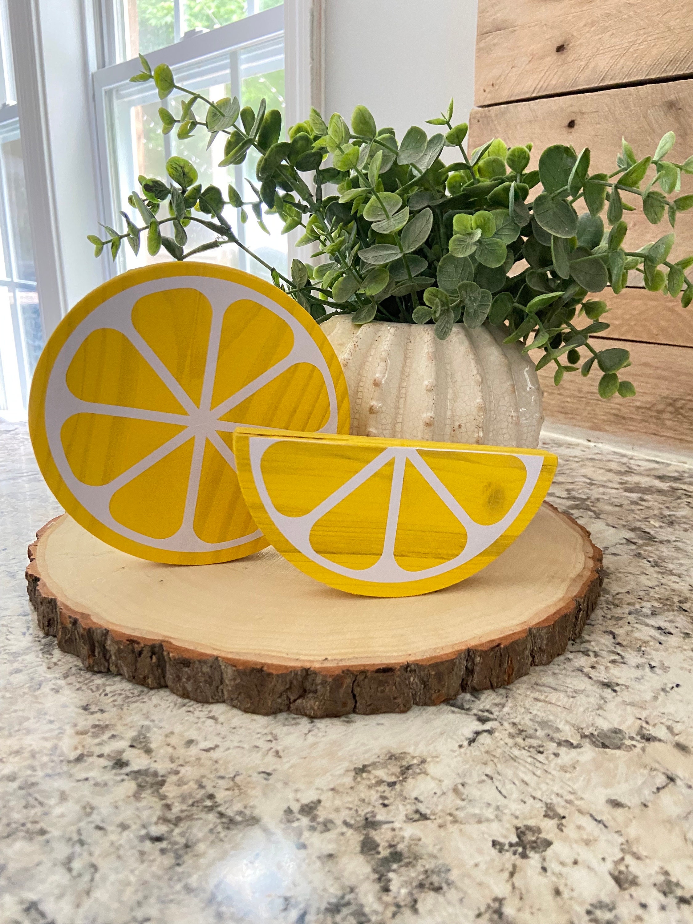 Reclaimed Wood Lemon Slice Set: Tiered Tray Decor Summer Wooden