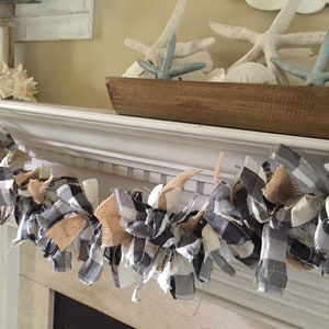 Winter Decor | Winter Mantel Decor | Black and White Check Rag Garland  | Buffalo Check Rag Garland | Cottage Farmhouse Decor | Black