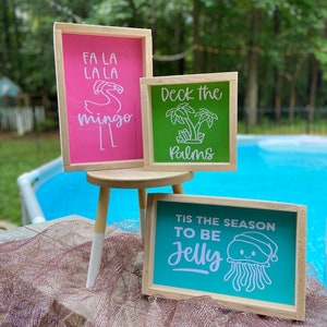 Coastal Christmas Decor Sign Bundle: Beach Holiday Tiered Tray Set