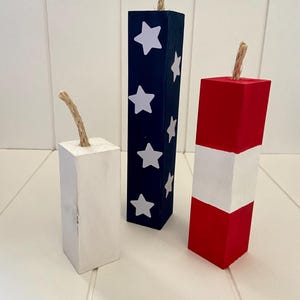 Patriotic Decor | wooden fireworks bundle | wooden firecrackers | 4th of July Decor | Red white and navy blue decor | patriotic tiered tray