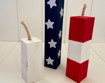 Wooden Firecrackers: Patriotic Tiered Tray Decor