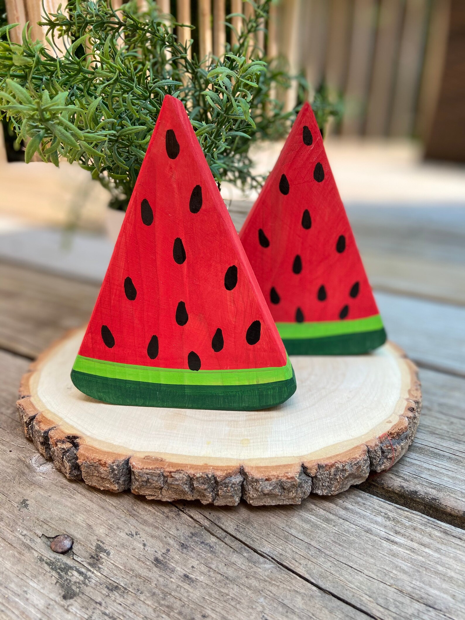 Set of 2 wooden watermelon slices Watermelon Decor Summer Etsy