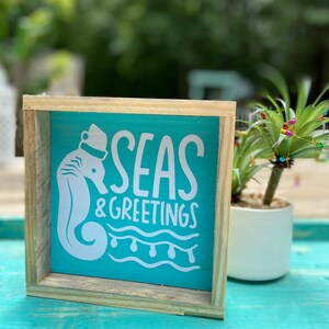 Coastal Christmas Decor| Christmas Beach Decor | Seahorse Sign | Beach Christmas Decor | Beach House | Christmas Tiered Tray Decor | Coastal