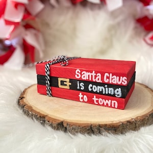 Christmas Book Stack | Santa Christmas Book Stack | Christmas Books Decor | Christmas Tiered Tray | Santa Claus decor | Santa Book Stack