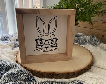 Easter Decor | Easter Bunny with glasses Sign | Easter Rabbit Sign | Boho Easter