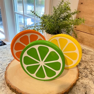 Set of 3 wooden lime lemon orange  slices  | Fruit Tiered Tray Decor | Kitchen Decor | Citrus Fruits | Lemon Tiered Tray