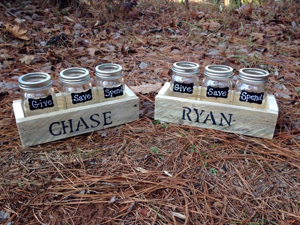 Give Save Spend gift set| reclaimed wood box with mason jars Personal…