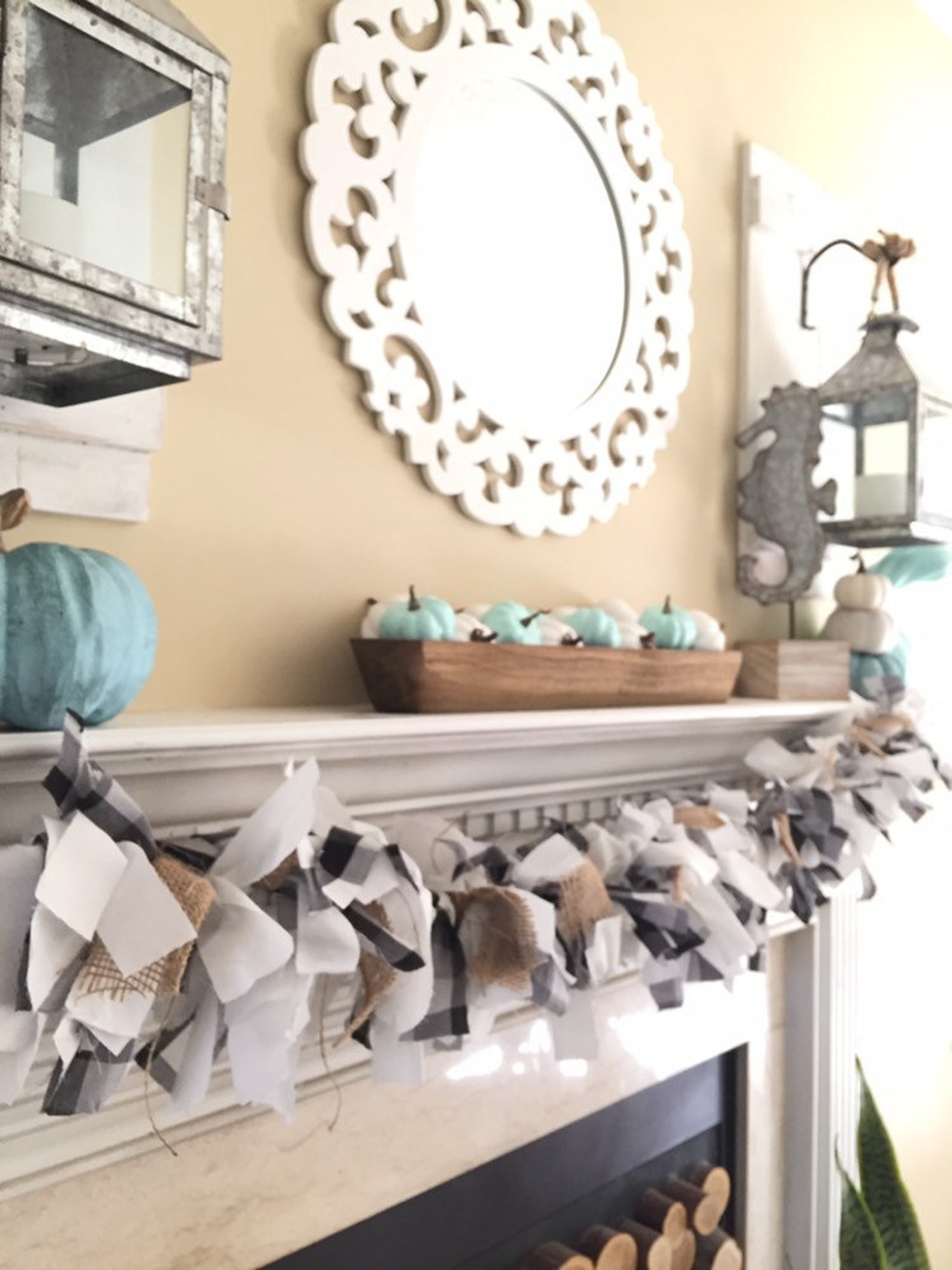 6 Foot Buffalo Check & Burlap Rag Garland Fall Winter Farmhouse Black ...