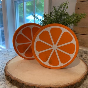 Set of 2 wooden orange and lemon slices | Lemon Tiered Tray Decor | Lemon Decor | Lemon Slice | Orange Slice | Citrus Decor | Wood Fruit