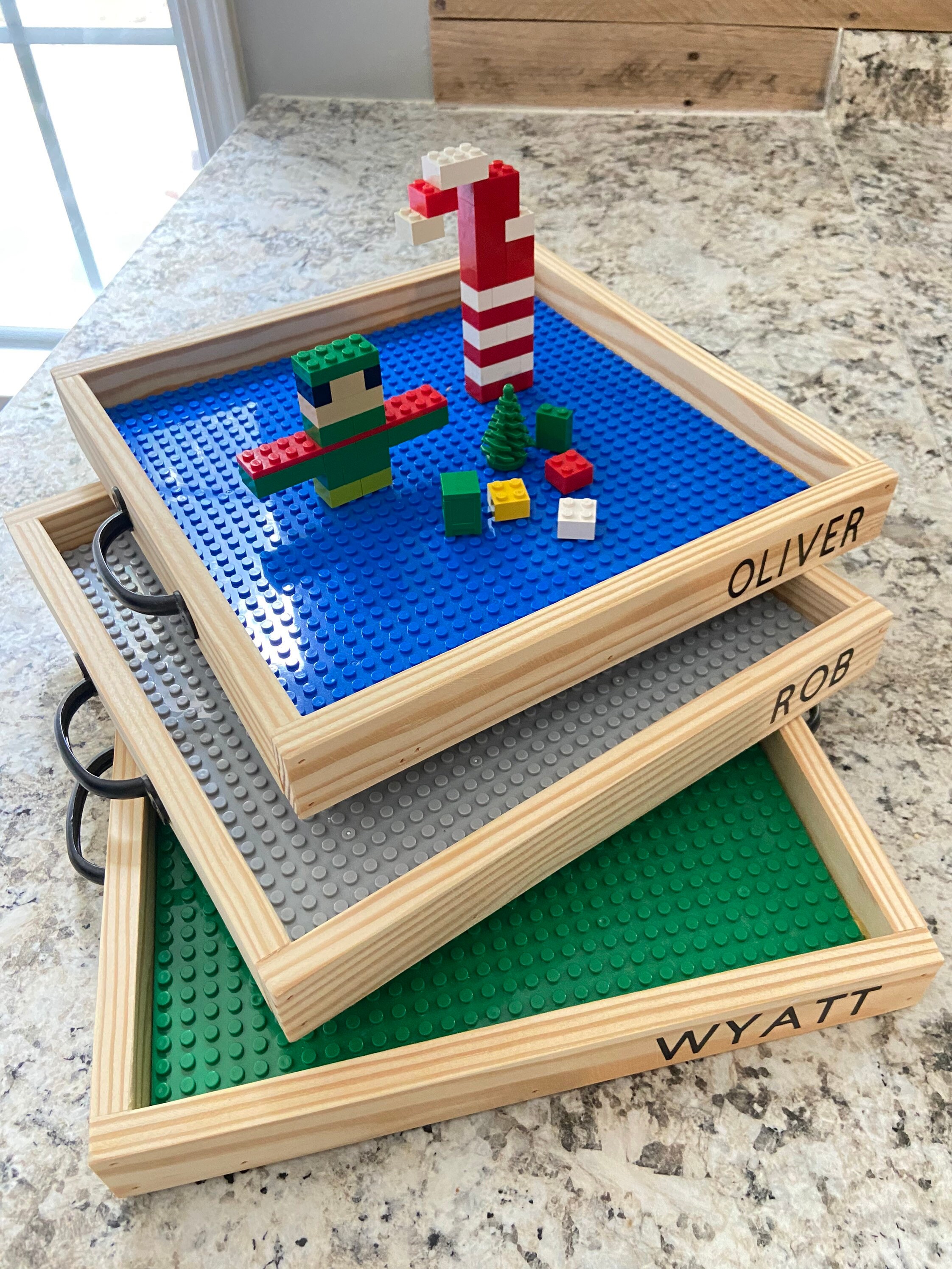 Personalized Building Blocks Tray With Side Compartment and Dry