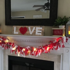 6 foot Buffalo Check & Burlap Rag Garland Valentine’s Valentines Day Farmhouse Red and White