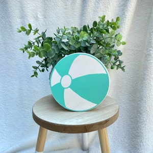Wooden Beach Ball Decor: Aqua Coastal Tiered Tray Decor