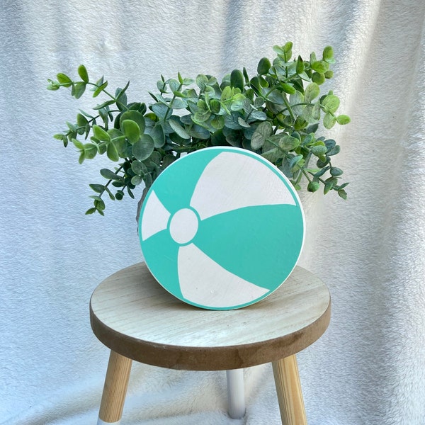 Beach Decor | Wooden Beach Ball | Summer Decor | Beach Tiered Tray Decor | Beach House Decor | Coastal Decor | Aqua Beach Decor