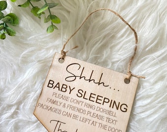 Baby Sleeping Sign: Baltic Birch Wood Door Hanger