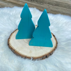 Set of 2 wooden Aqua Christmas Trees Tree Handpainted Tiered Tray Decor Coastal Beach Christmas image 3