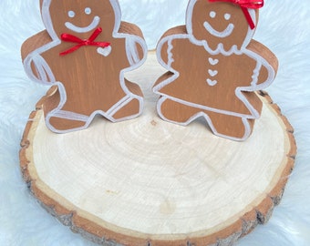 Hand Painted Wooden Gingerbread Boy & Girl: Christmas Tiered Tray Decor