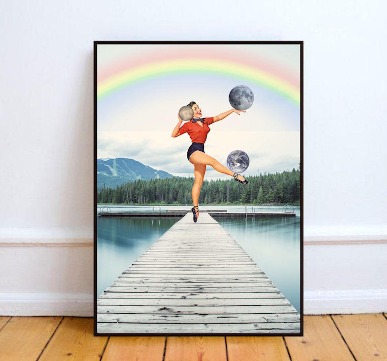 Vintage wall art collage art print rainbow print art Etsy