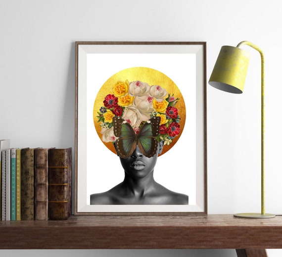 Black Beauty Print Black Woman Artfloral Art Afro Wall Art Etsy