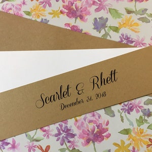 Napkin Rings for Your Wedding - 2" x 8.5" kraft, white, or ivory belly bands . personalized with names and wedding date . cardstock wraps