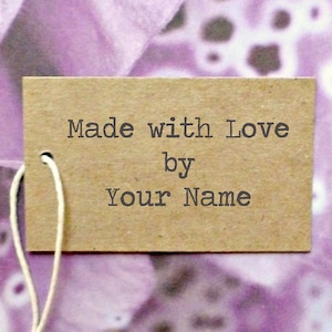 Etichette Kraft personalizzate - Realizzate con amore Etichette da 1,5" x 2,5" con spago da panettiere. abbigliamento personalizzato, cartellini dei prezzi o etichette regalo. aspetto rustico