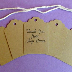 Large Scalloped Top Kraft Tags - product, price, or gift tags, 1.5"x 2.25" . craft show supplies . printed personalized thank you labels